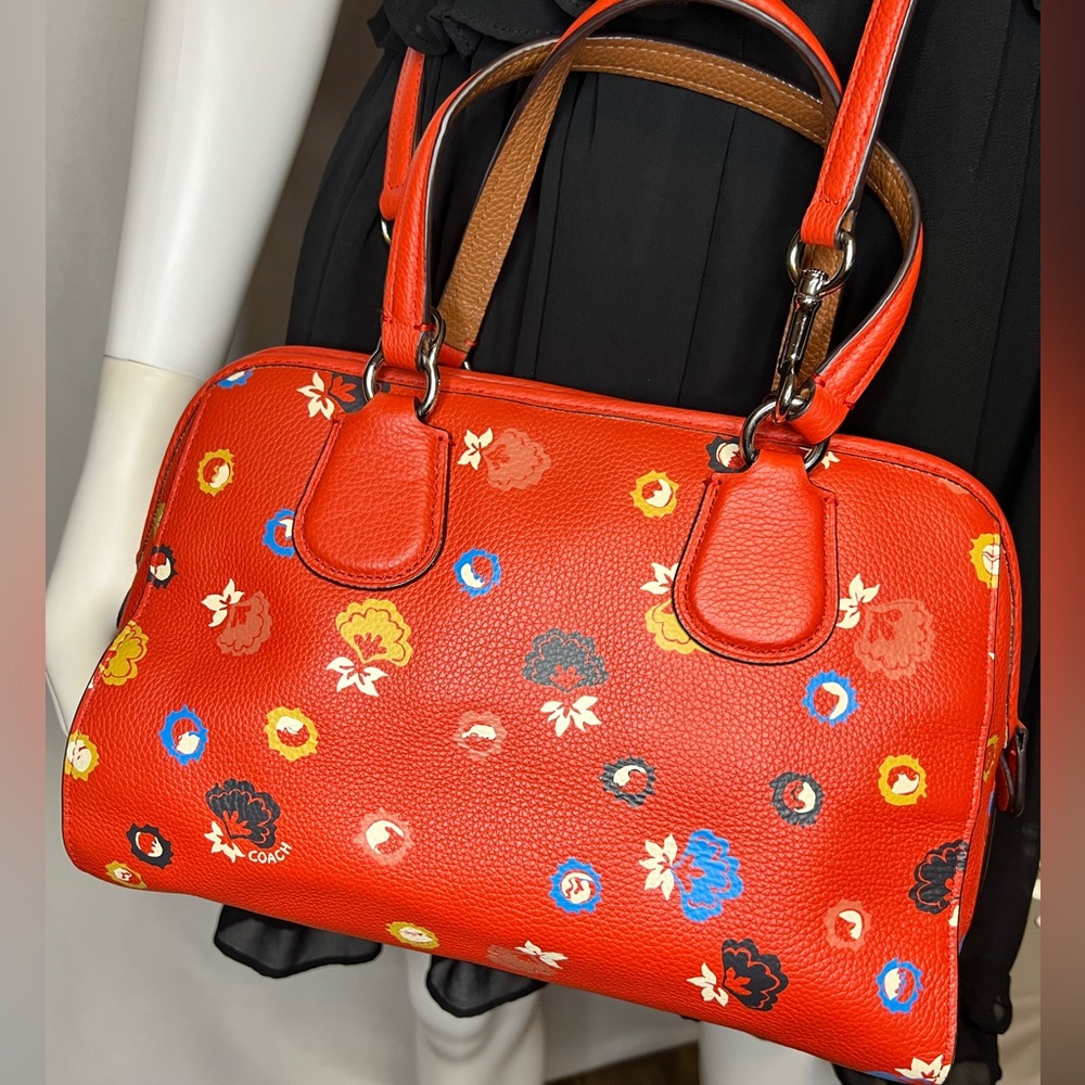 Coach.EUC.Gorgeous “NOLITA”. Pebble Leather Crossbody/Satchel.Red Floral.13X9.5" - Picture 5 of 13